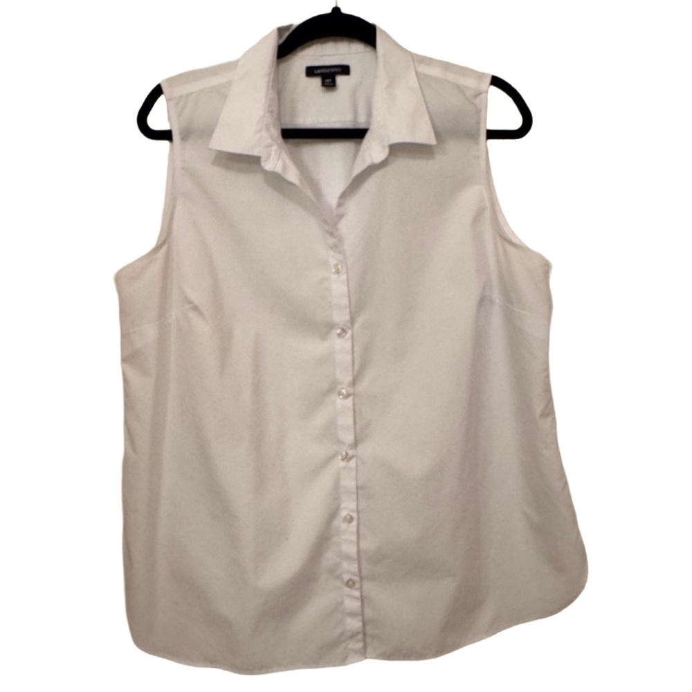 Lands' End Women’s Petite 18P Classic White Sleeveless Button-down Blouse